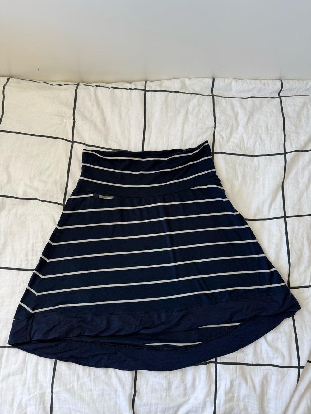 Icebreaker Navy and White Striped High-Low Skirt